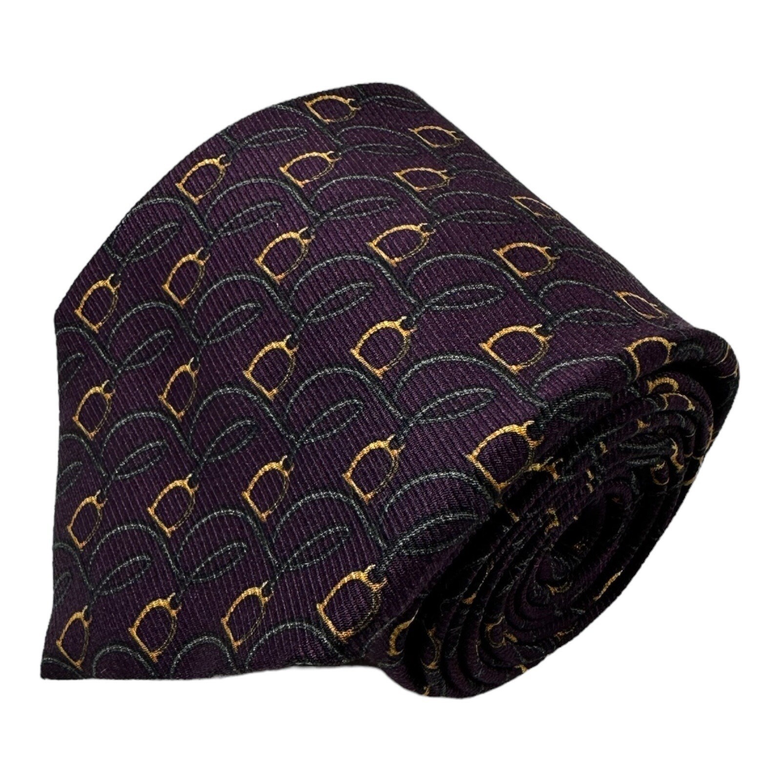 Paul Stuart Purple Equestrian Themed Mens Pure Silk Tie 35 Inch Width Nwt